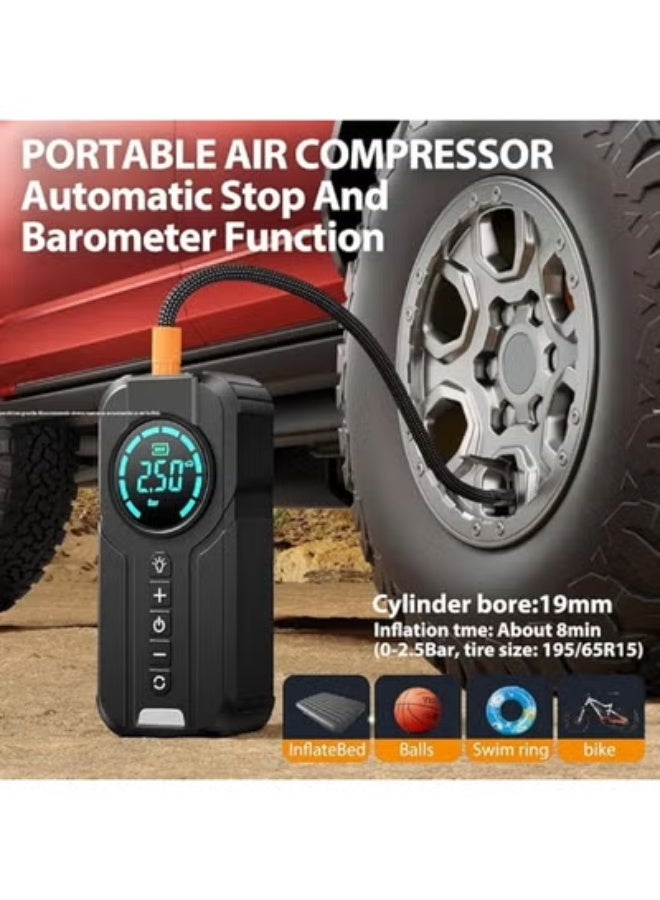 جهاز Jump Starter المحمول 3 في 1 - منقذ الطوارئ المتكامل (مشغل بطارية السيارة + منفاخ إطارات رقمي + باور بانك) | قوة 1000 أمبير وضغط 150 PSI مع شاشة ديجيتال وكابلات ذكية - Image 4